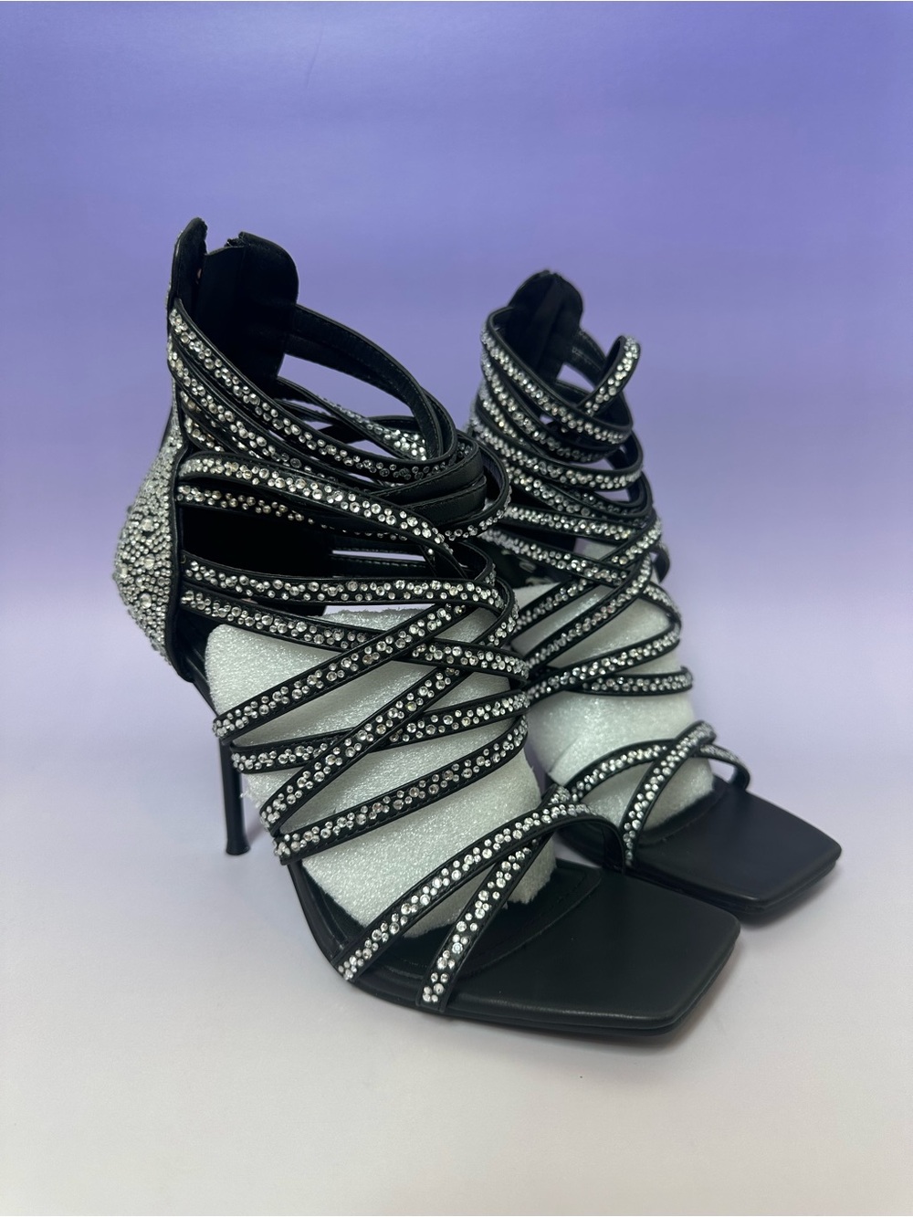 Cape Robbin Black Rhinestone Wrap-Strap Stiletto Heels